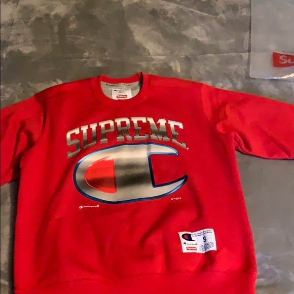 Supreme chrome champion crewneck red